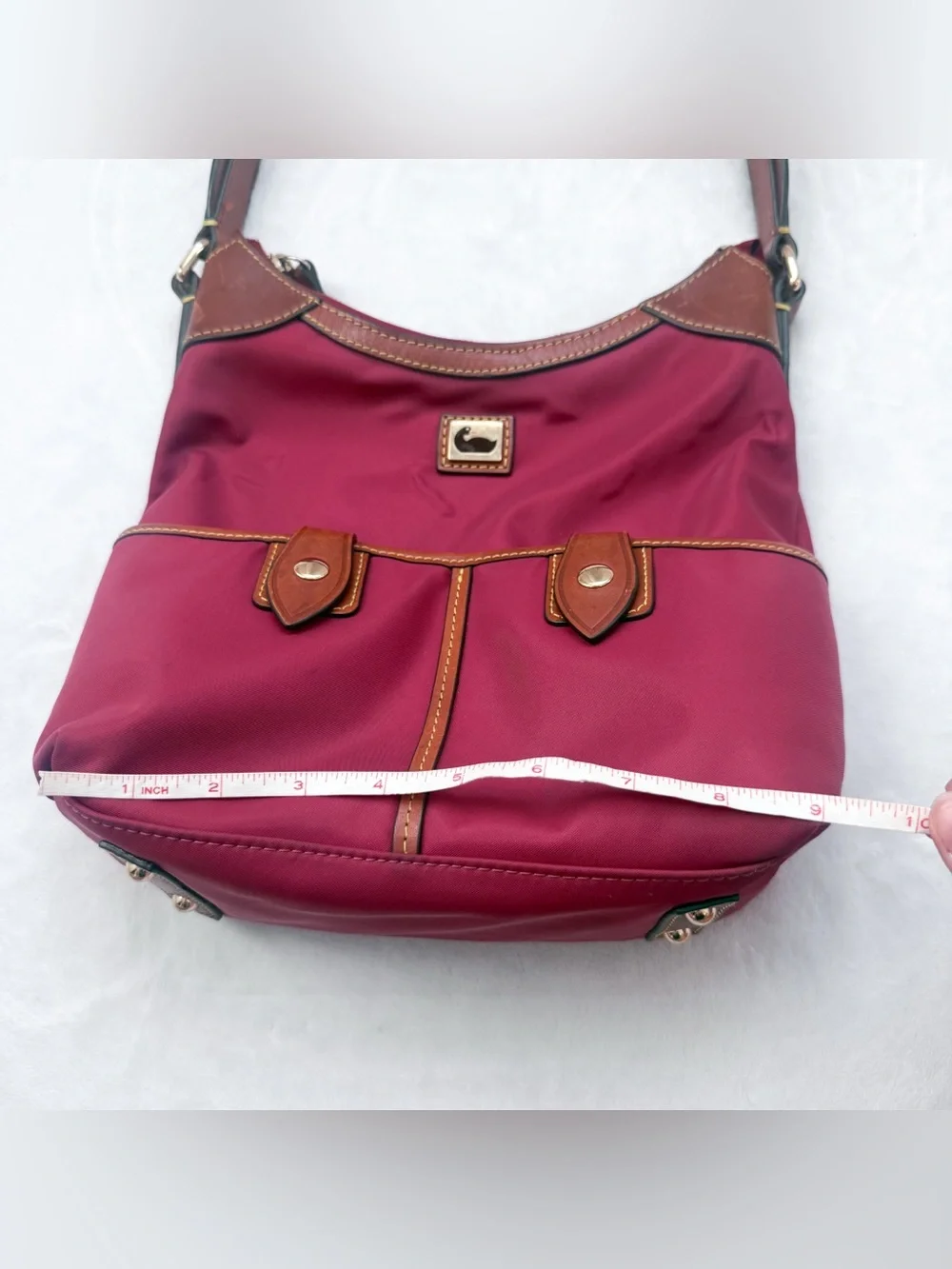 Dooney & Bourke Wayfarer Maroon Nylon/Leather Zip Hobo Bag GUC